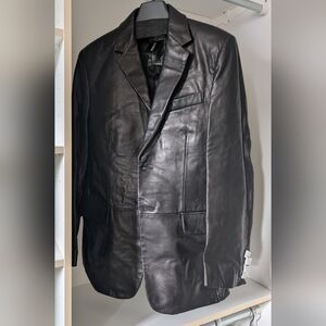 Express Men's Black Leather Blazer